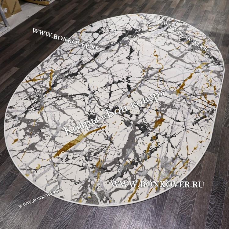 Турецкий Абстрактный Ковер Белый с Золотистым Арт 30325